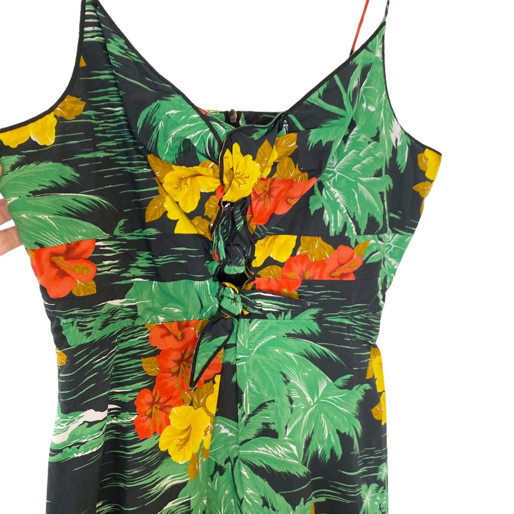 Zara Tropical Hawaiian Floral Palm MIDI Dress Knotted Front Large - Picture 7 of 9
